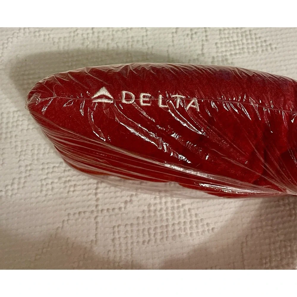 Delta Airlines Embroidered Logo Red Lap In Flight Blanket  New- Unopened Bag